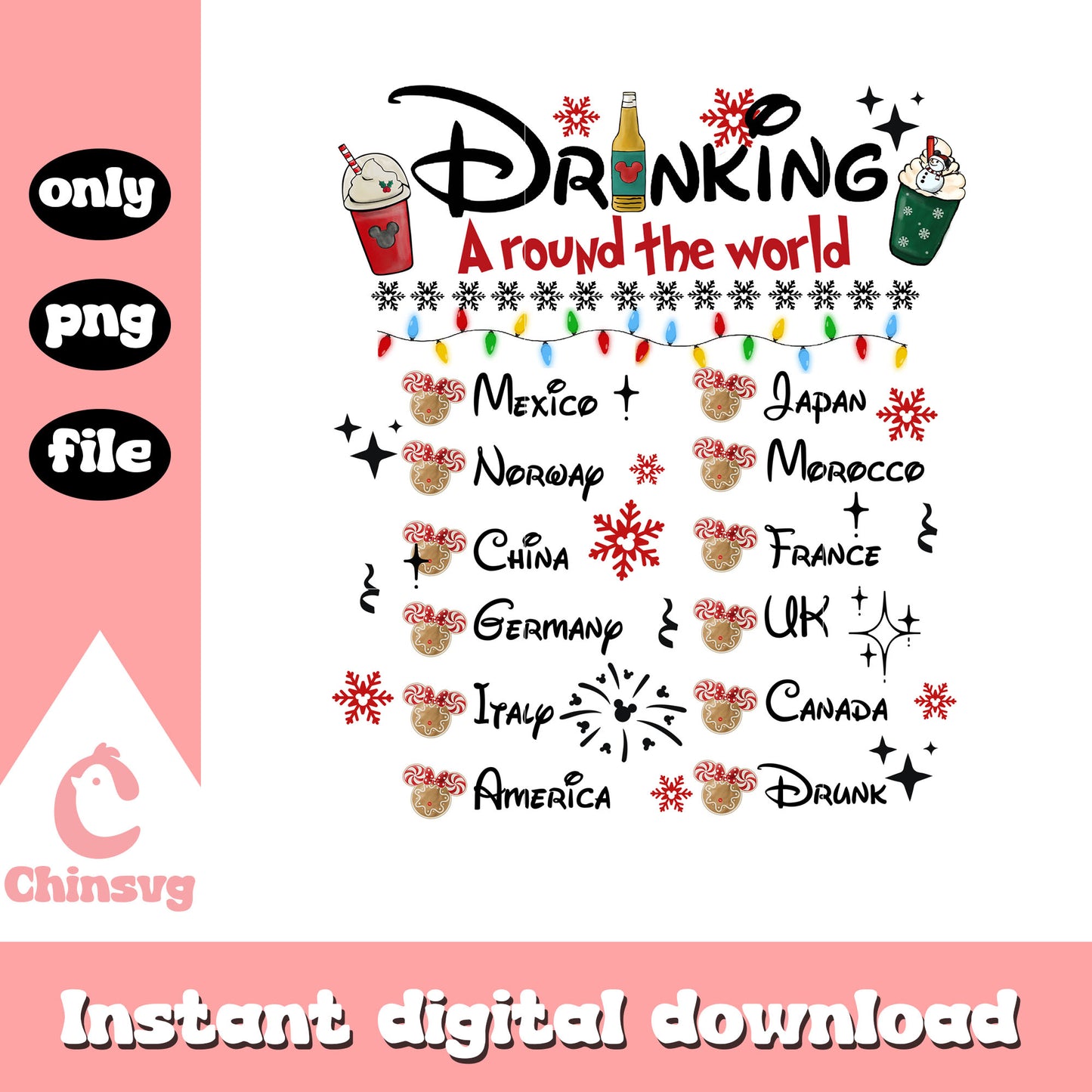 Christmas drinking around the world png, disney world png