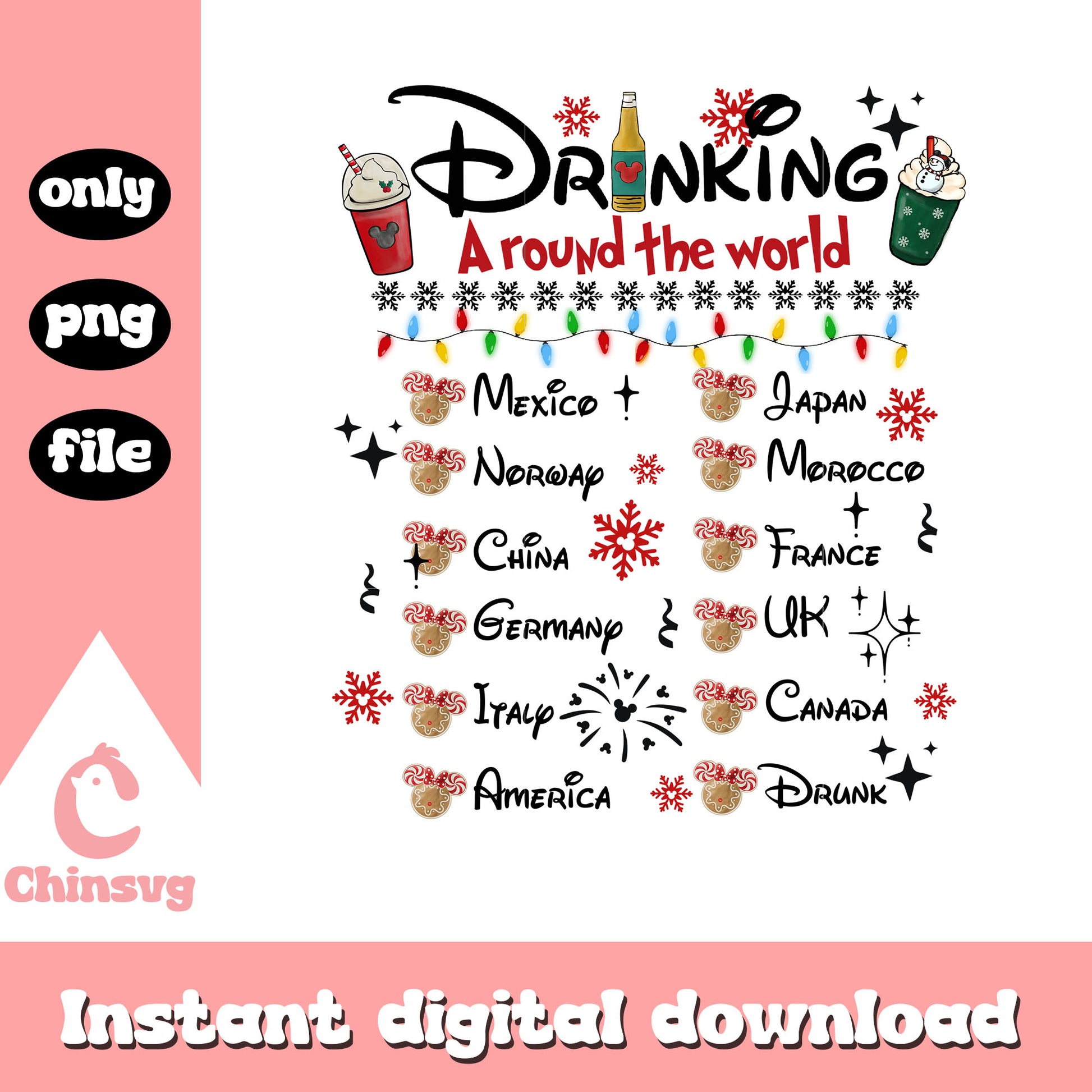 Christmas drinking around the world png, disney world png