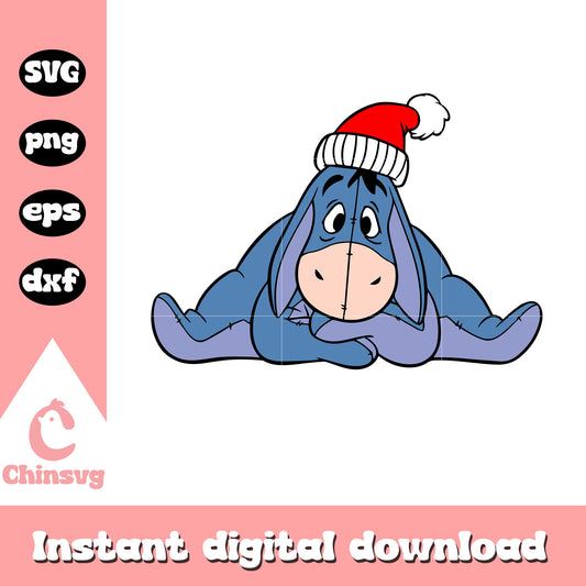 Christmas eeyore santa hat design svg, disney eeyore christmas​ svg