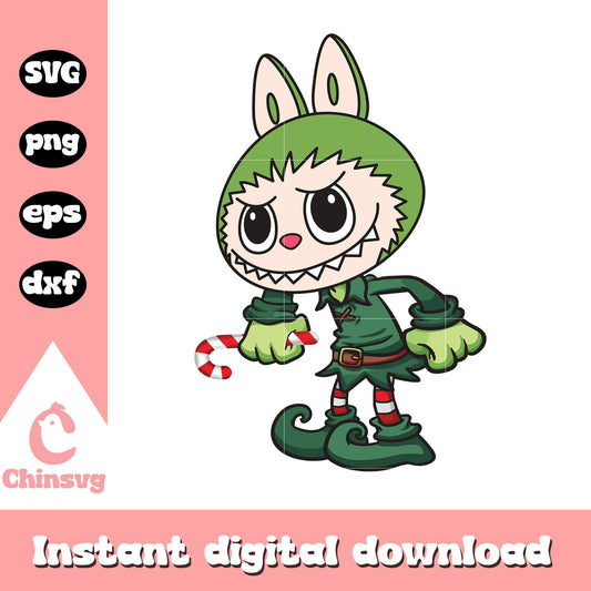 Christmas elf labubu drawing svg, merry christmas svg