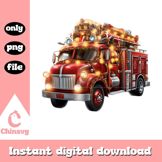 Christmas fire truck design png, red christmas truck​ png