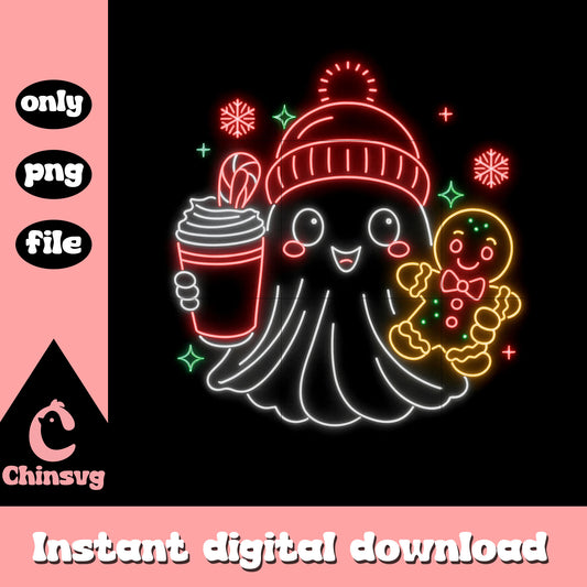 Christmas ghost coffee gingerbread neon png, christmas ghost png