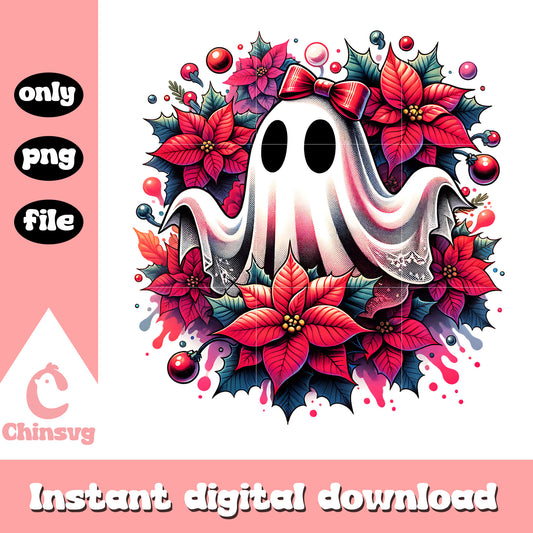 Christmas ghost in flowers design png, christmas ghost​ png