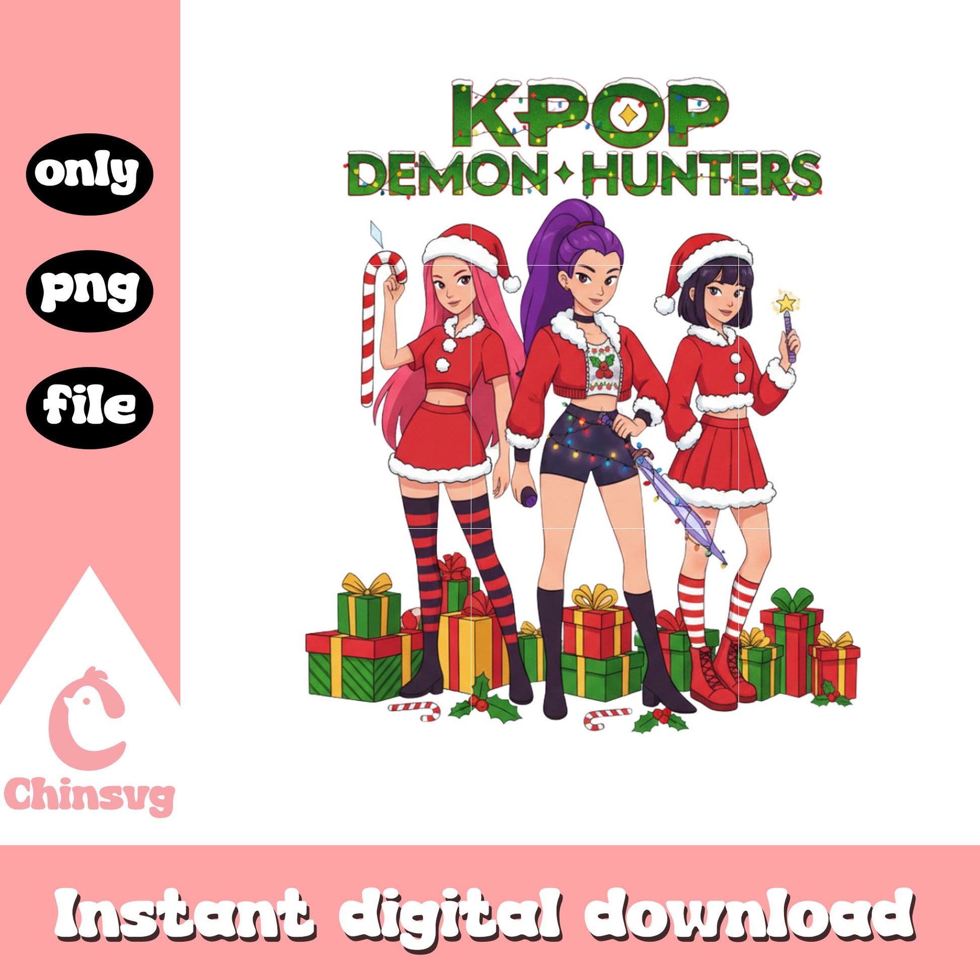 Christmas gift boxes huntrix kpop png, kpop christmas png