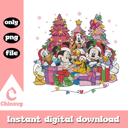 Christmas gifts trees mickey friends png, pink christmas png
