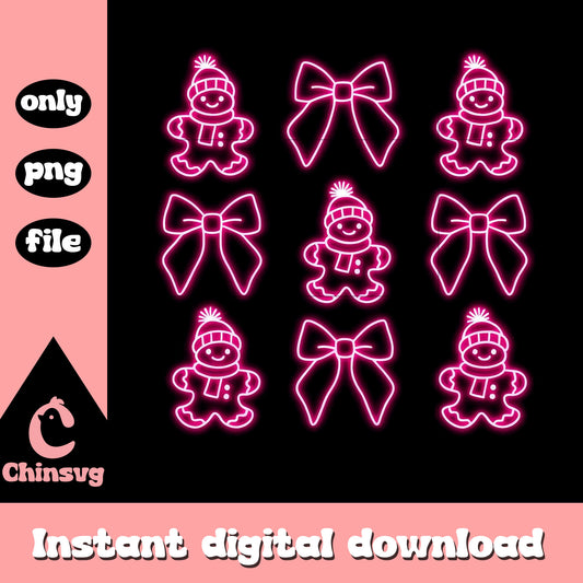 Christmas gingerbread coquette bow neon png, christmas cookies png