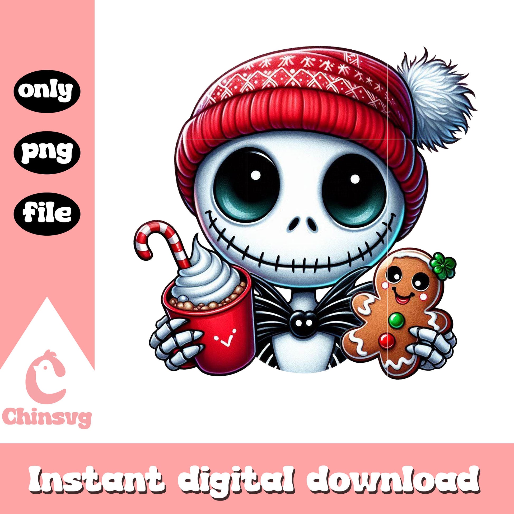 Christmas gingerbread jack art png, jack skellington cartoon png