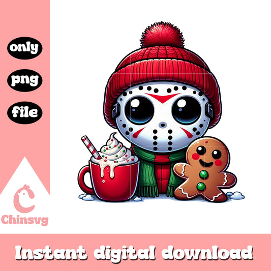 Christmas gingerbread jason voorhees png, jaso voorhees cartoon png