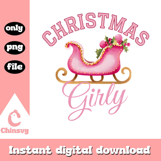 Christmas girly pink sleigh design png, christmas images png