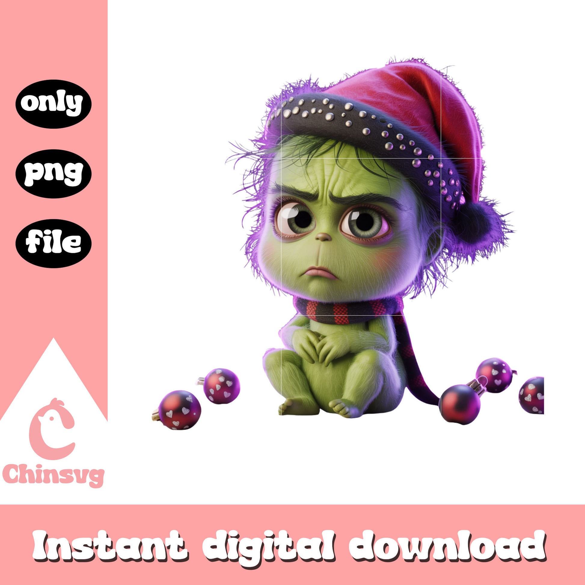 Christmas green monster santa hat png, cute christmas grinch png