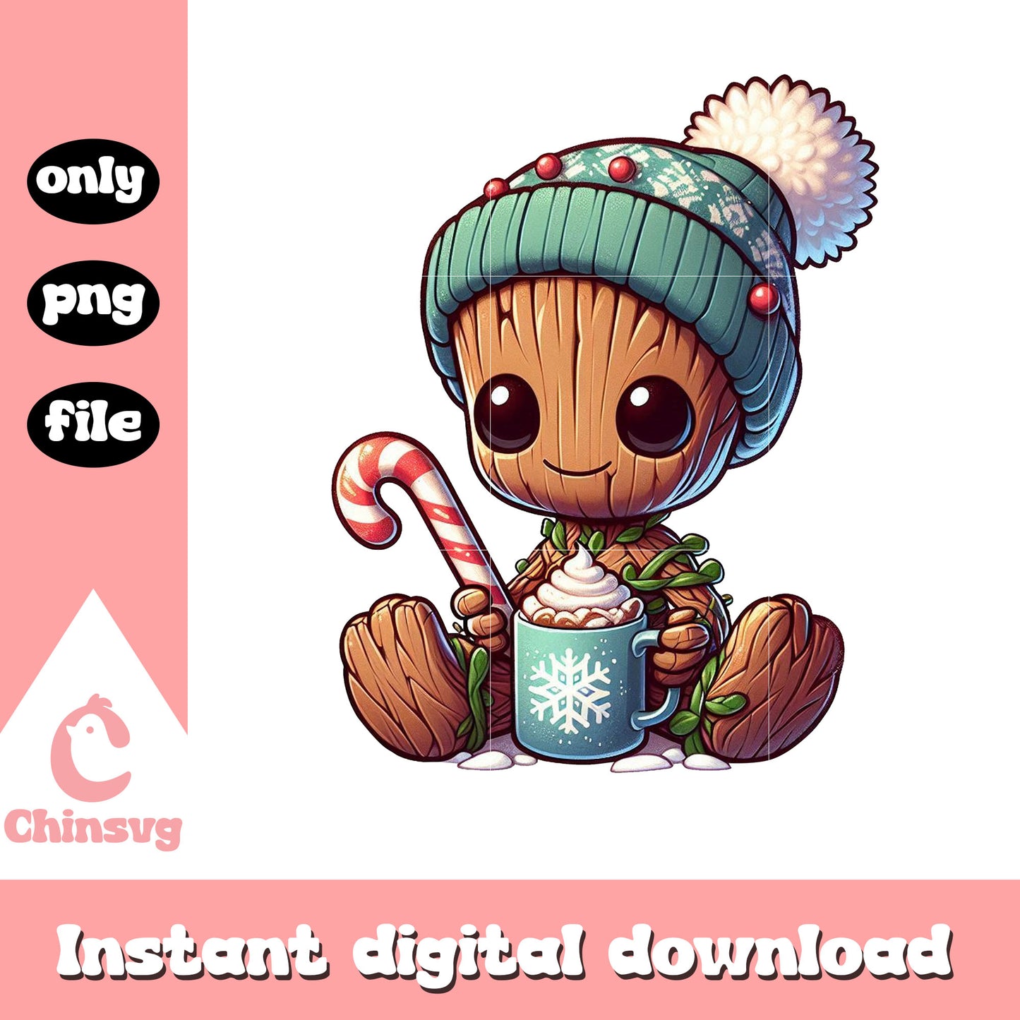 Christmas groot candy canes design png, christmas movies png