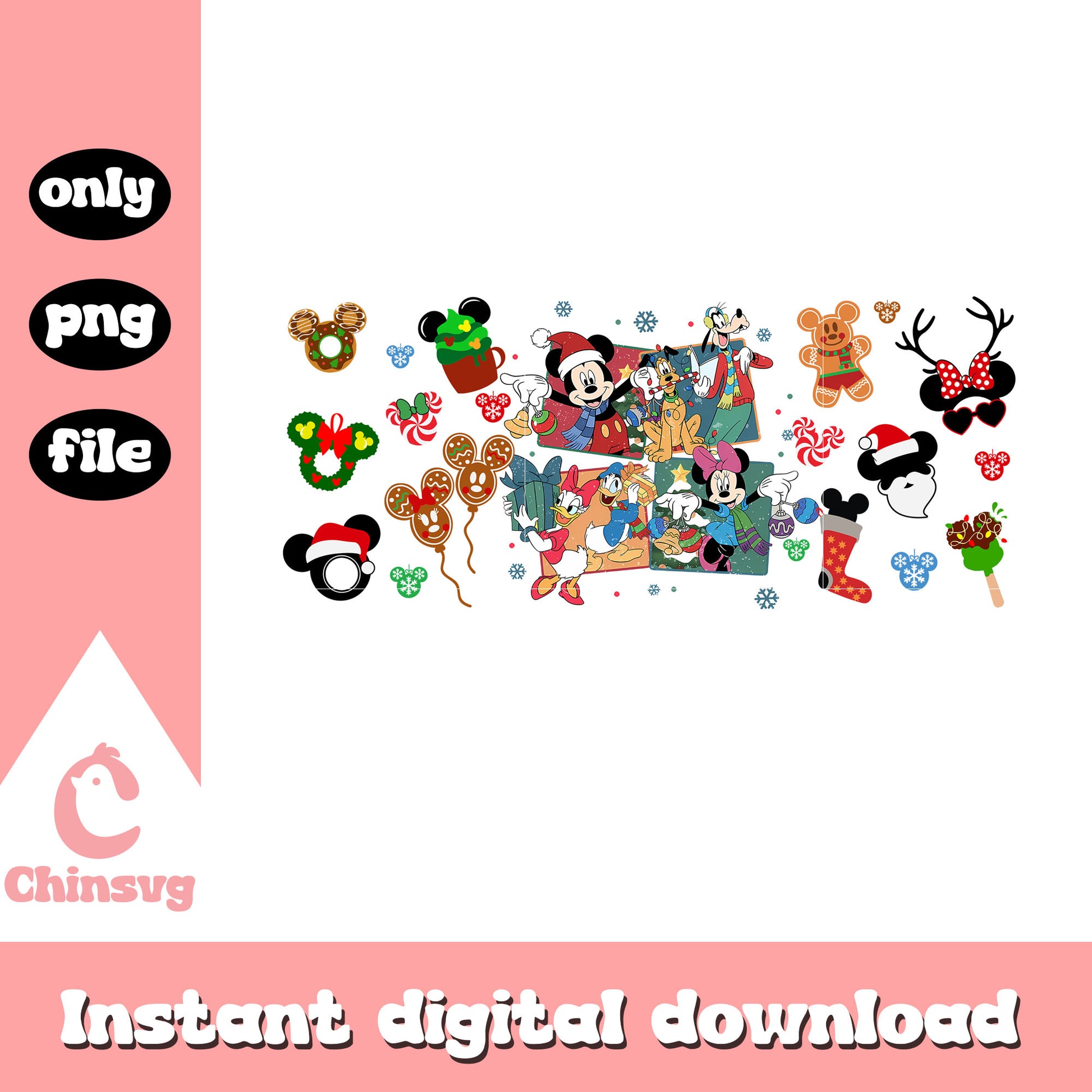 Christmas holiday disney decor png, christmas decorations png