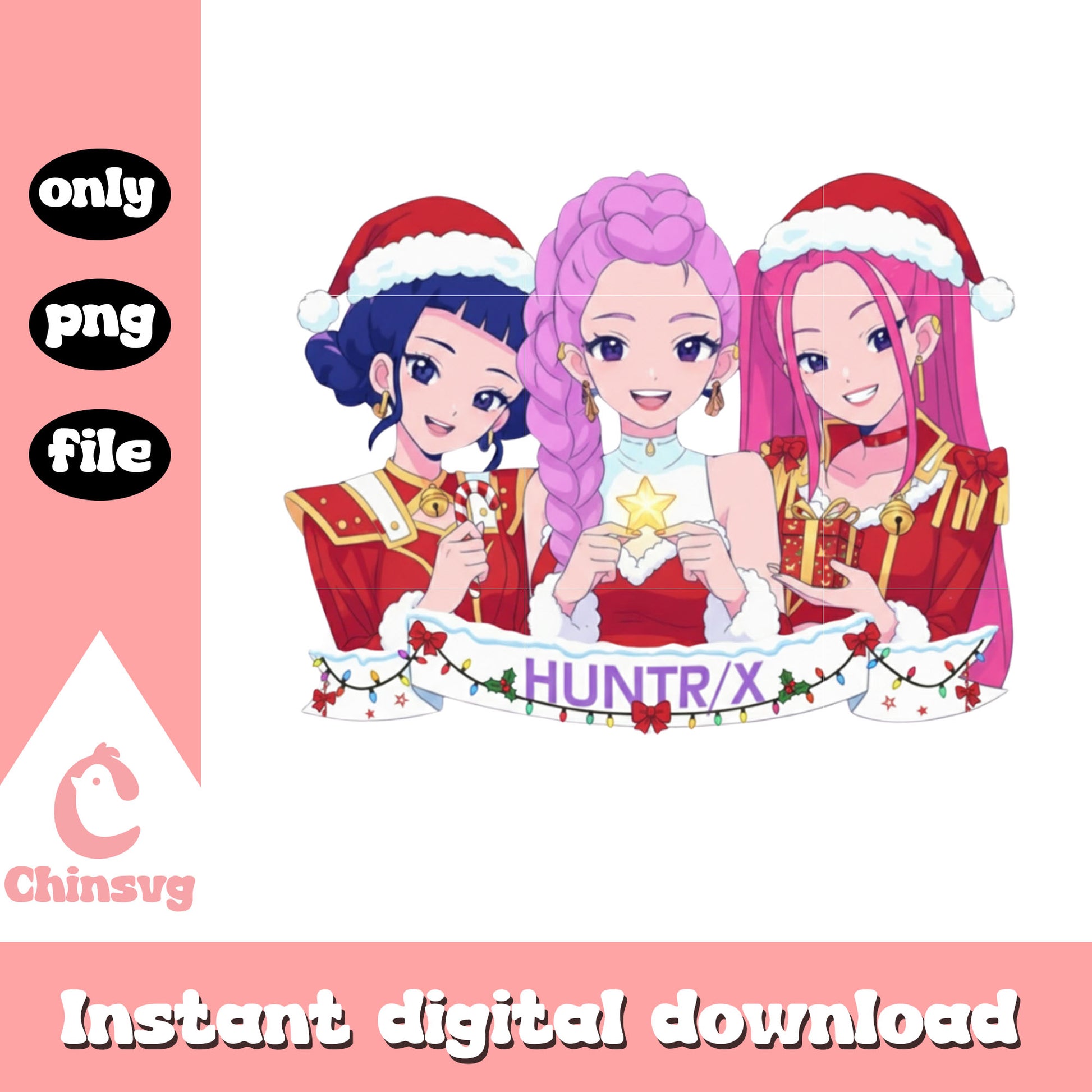 Christmas holiday huntrix band kpop png, huntrix characters png