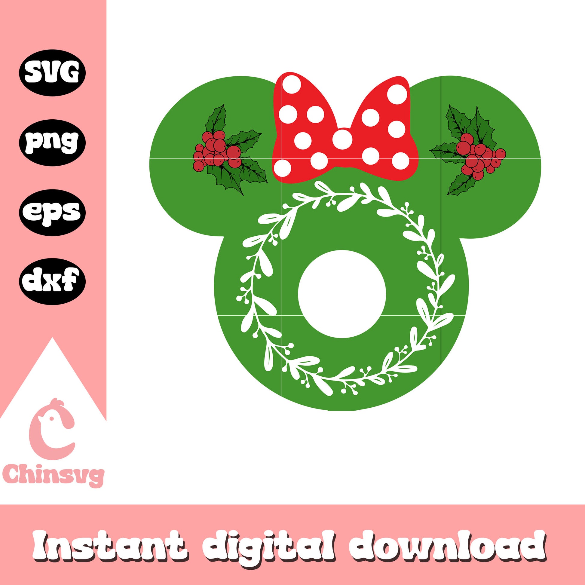 Christmas holly minnie mouse svg, disney christmas ornaments svg