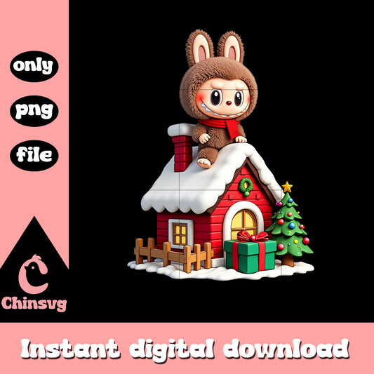 Christmas house labubu doll png, secret labubu png