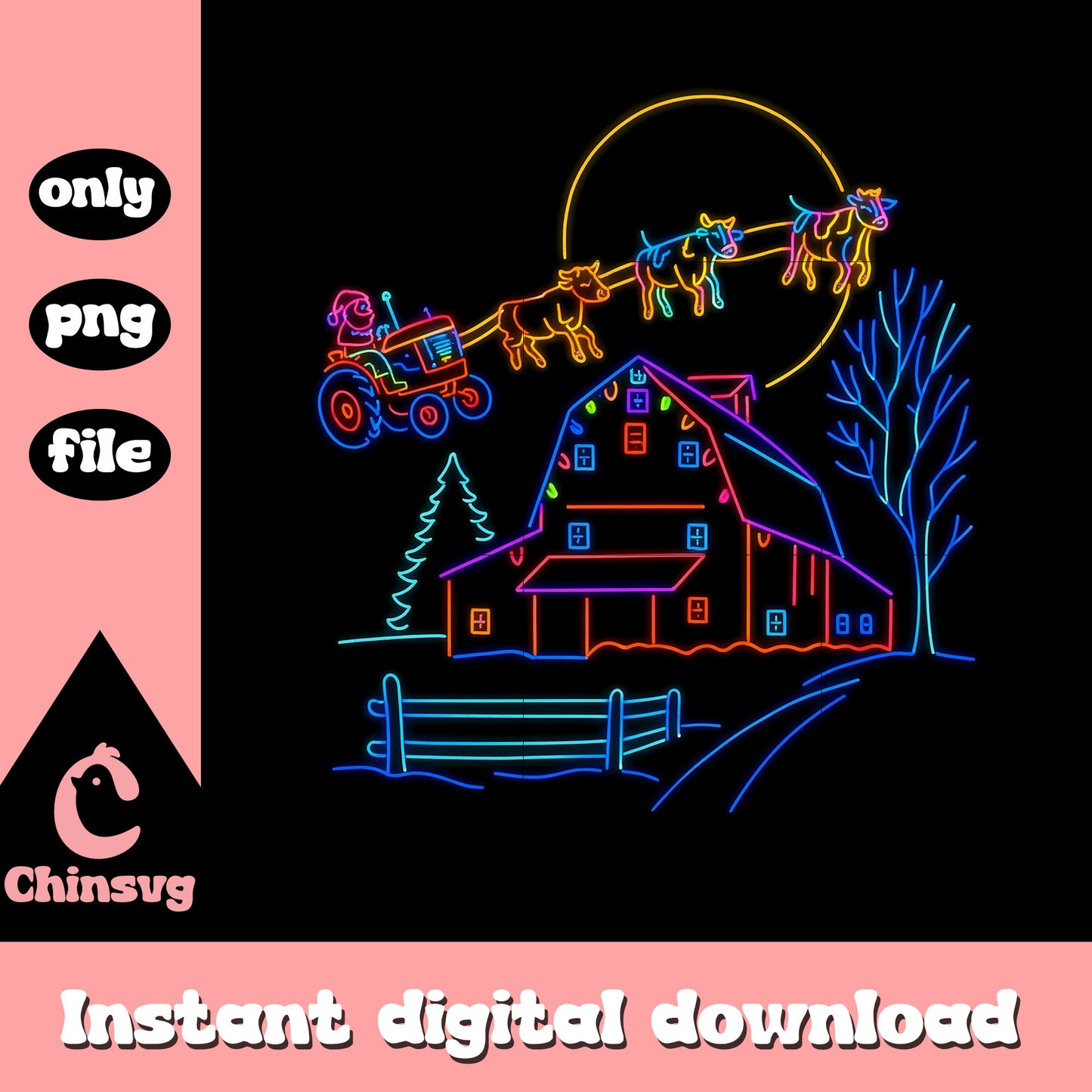 Christmas house reindeer sleigh neon png, xmas decoration png