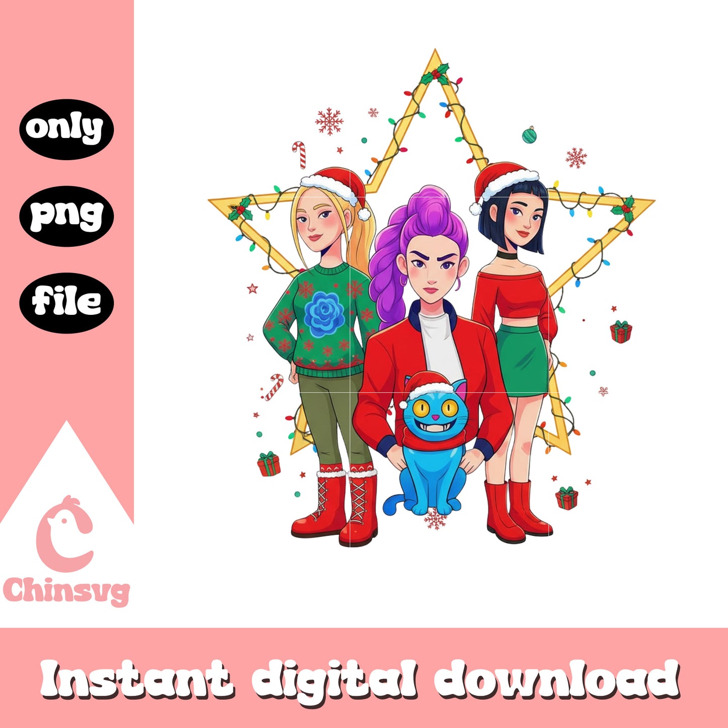 Christmas huntrix star design png, christmas decorations png