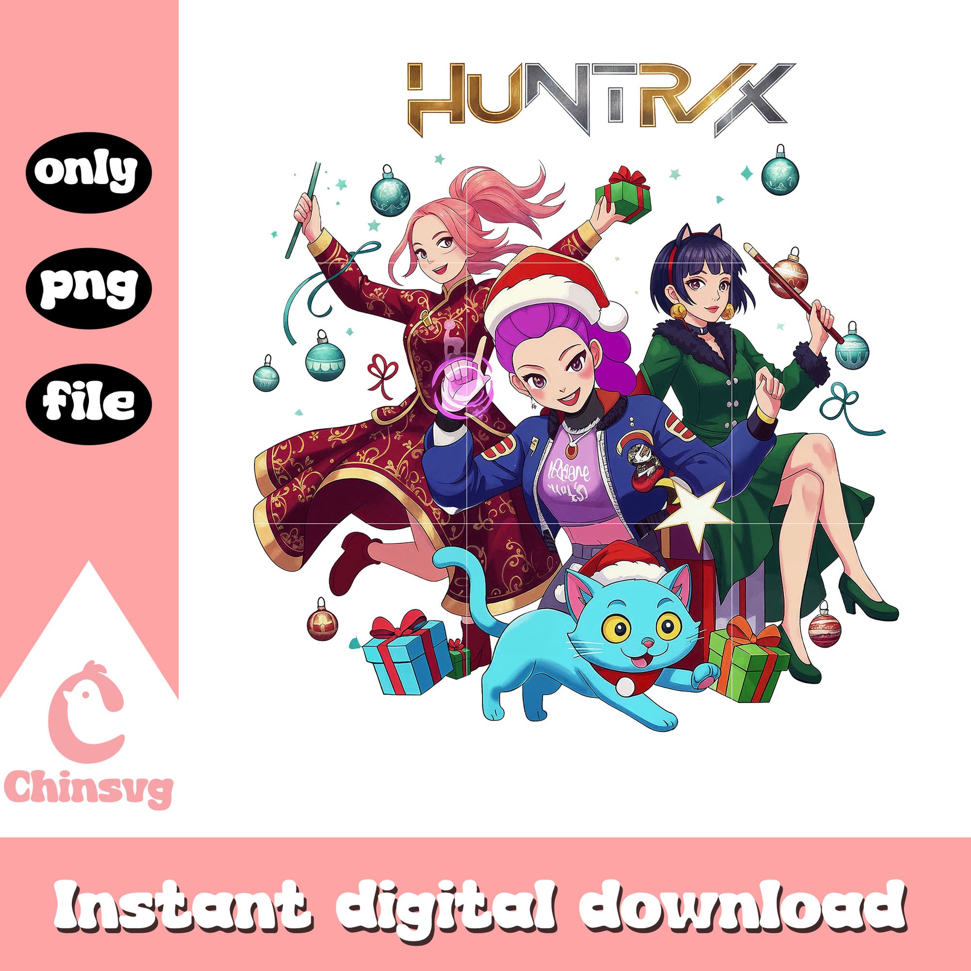 Christmas kpop huntrix and derpy png, huntrix kpop demon hunters png