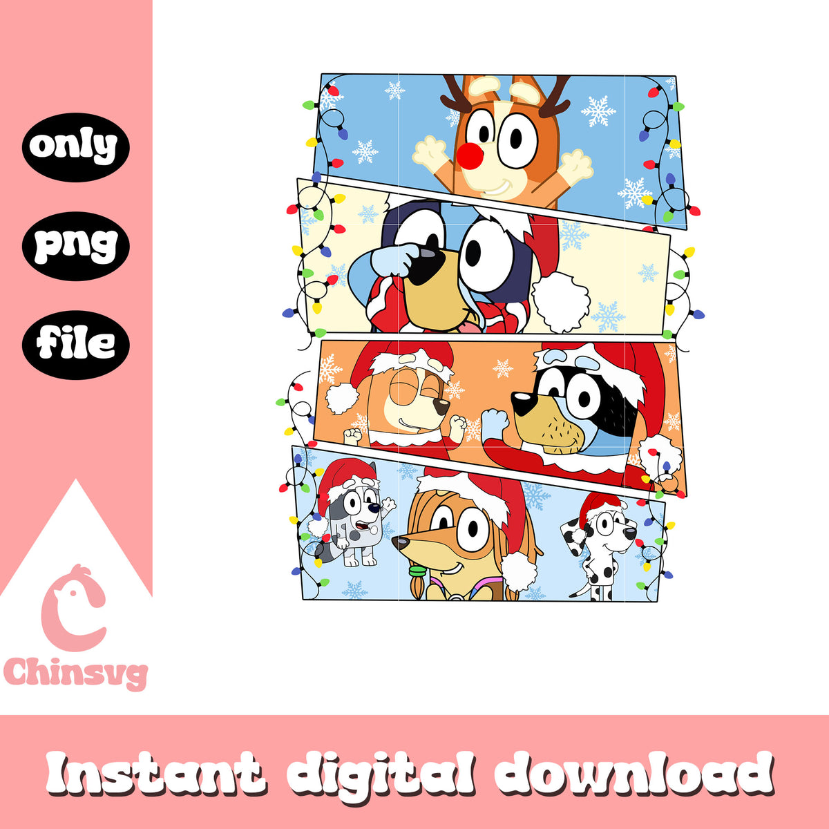 Christmas lights bluey characters png, bluey merry christmas png