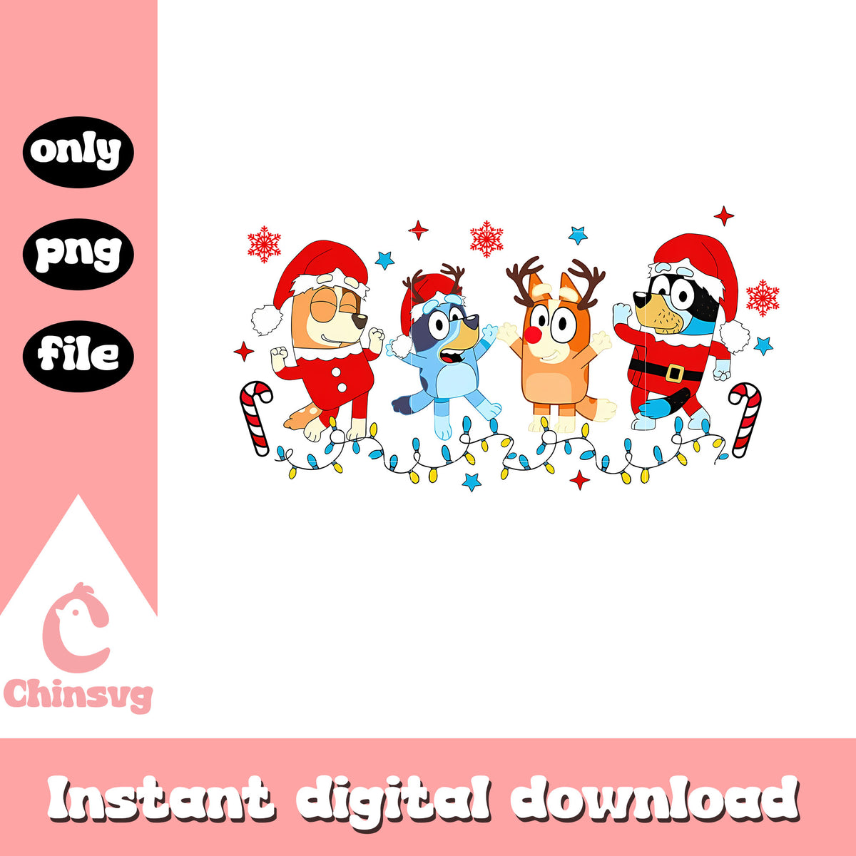 Christmas lights bluey family design png, bluey family christmas​ png