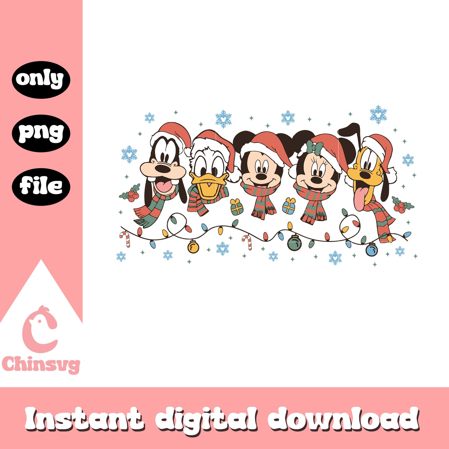 Christmas lights mickey friends head png, mickey with friends png