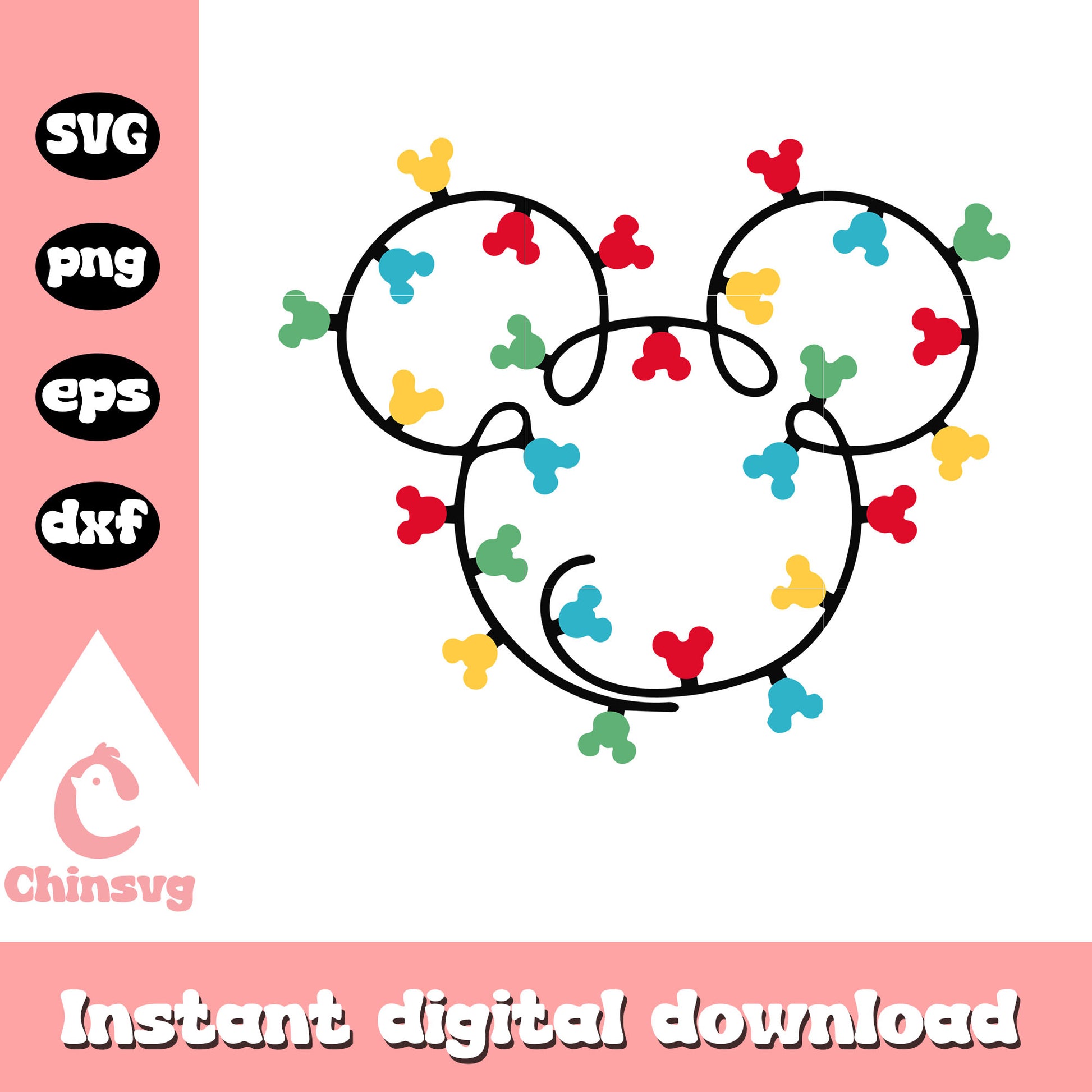 Christmas lights mickey mouse svg, mickey mouse christmas ornaments svg