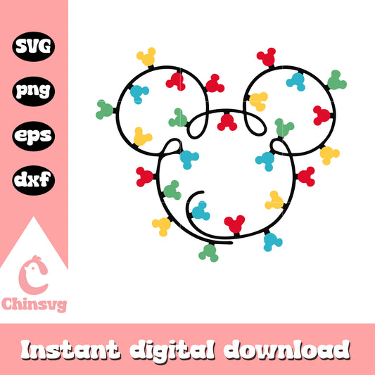 Christmas lights mickey mouse svg, mickey mouse christmas ornaments svg