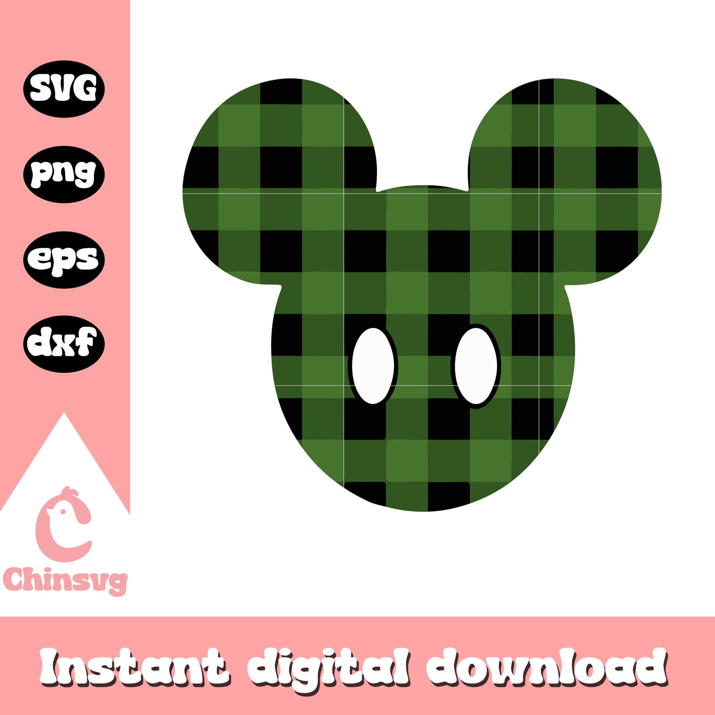 Christmas mickey checkered pattern svg, christmas mickey ears​ svg
