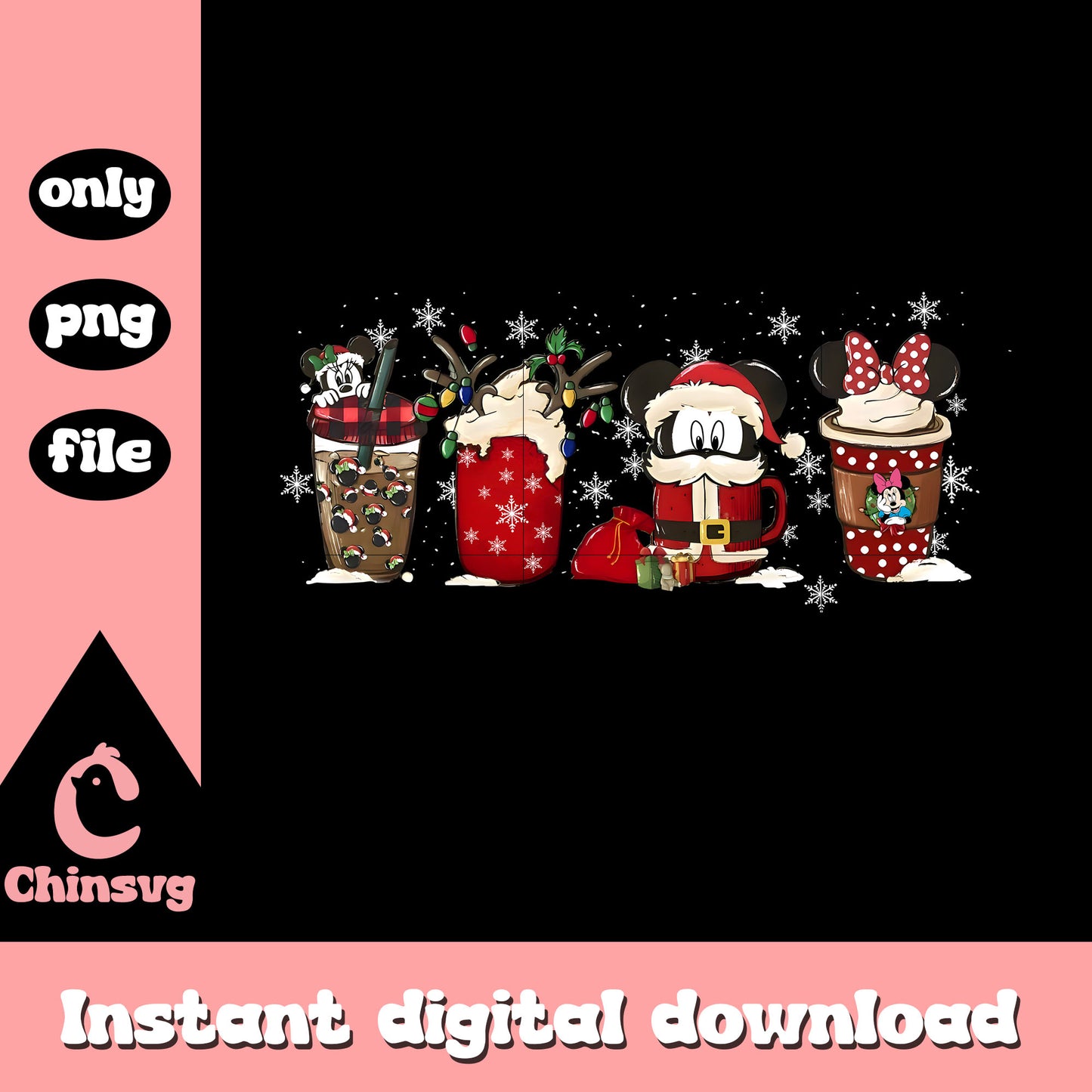 Christmas mickey drinks design png,  christmas drinks png