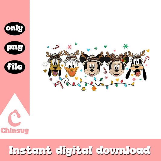 Christmas mickey friends face leopard png, christmas lights png