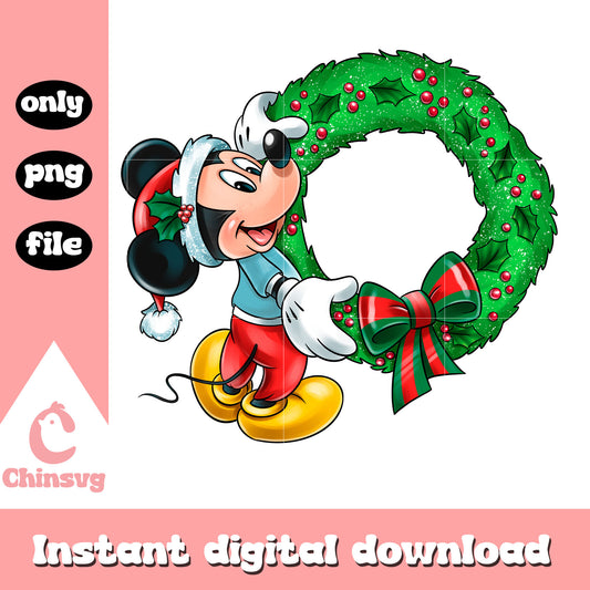 Christmas mickey mouse wreath design png, mickey merry christmas png