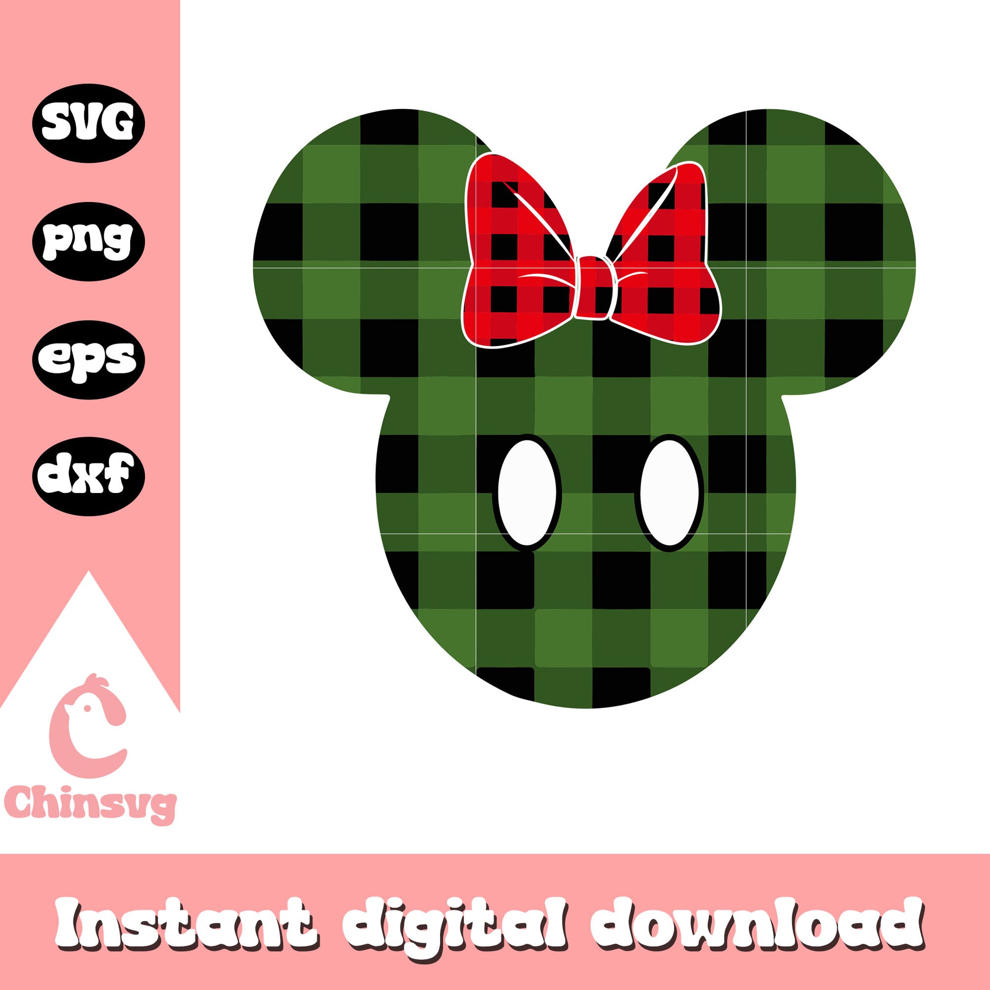 Christmas minnie checkered pattern svg, christmas vibes svg