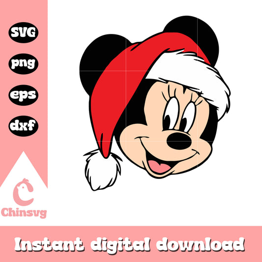 Christmas minnie face santa hat svg, minnie christmas​ svg