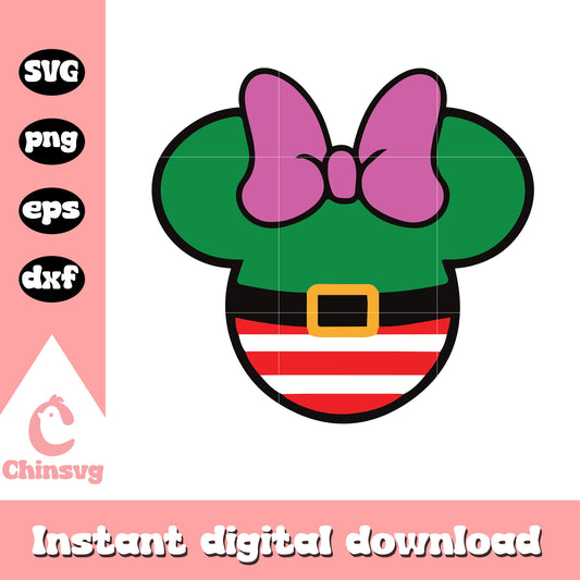 Christmas minnie head design svg, minnie mouse christmas svg