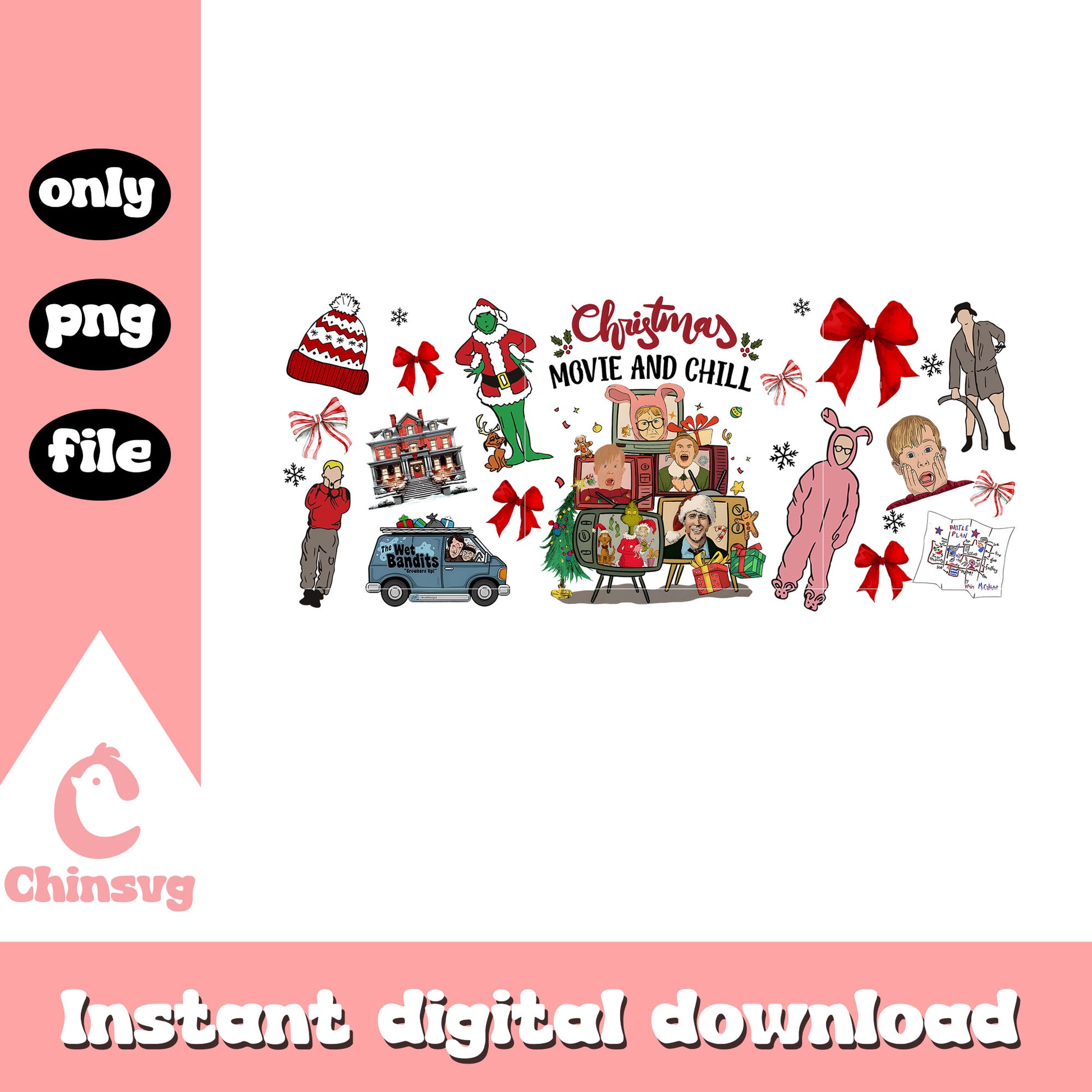 Christmas movie and chill grinch design png, grinches png
