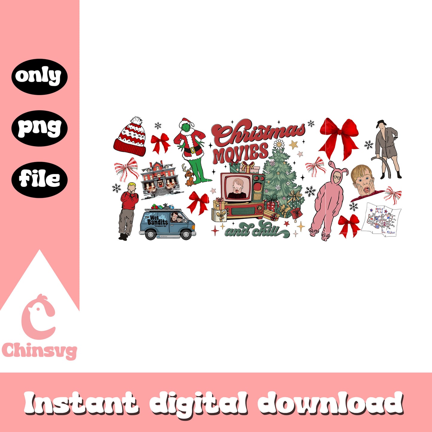 Christmas movies and chill grinch design png, christmas grinch png