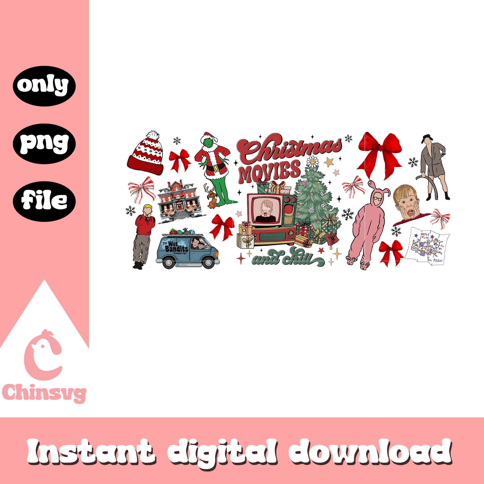 Christmas movies and chill grinch design png, christmas grinch png