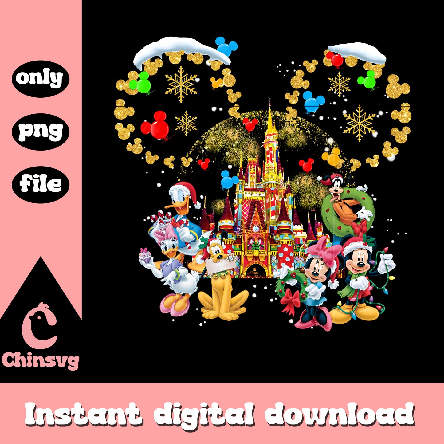 Christmas of disneyland png, christmas disney characters png