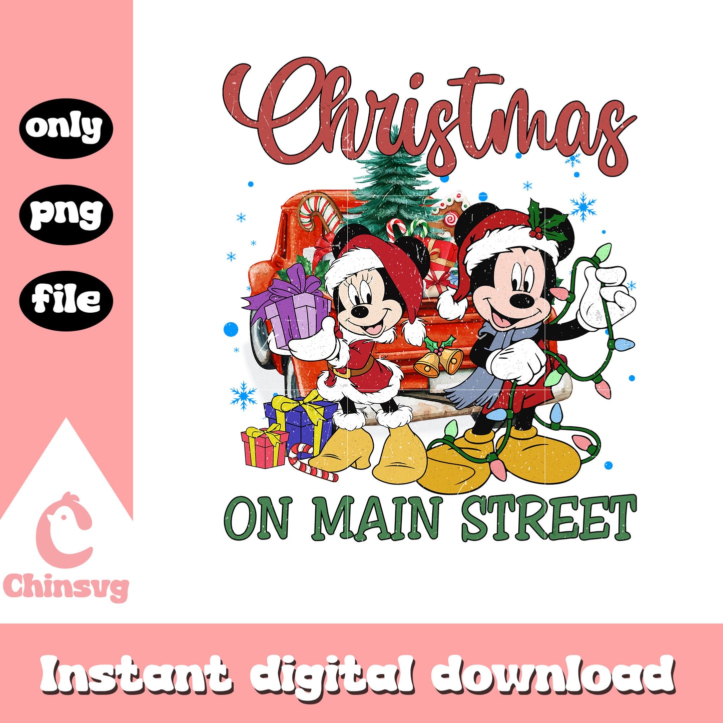 Christmas on main street mickey minnie png, christmas village png