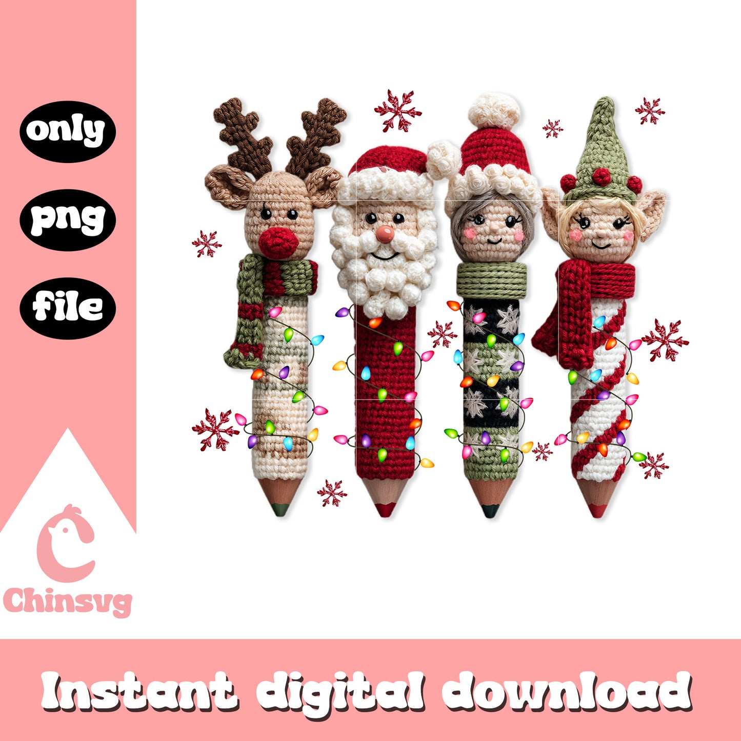 Christmas pencil decor crochet png, chritsmas decorations png