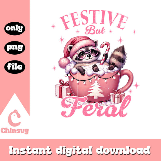 Christmas pink festive but feral png, christmas raccoon​ png