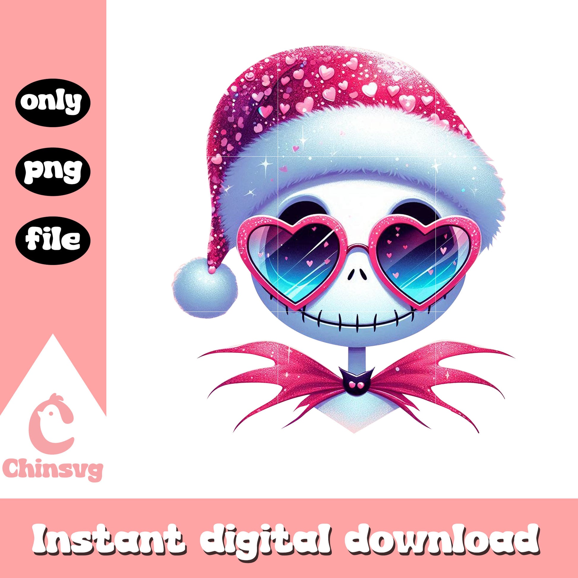 Christmas pink glasses jack design png, jack skellington movie png