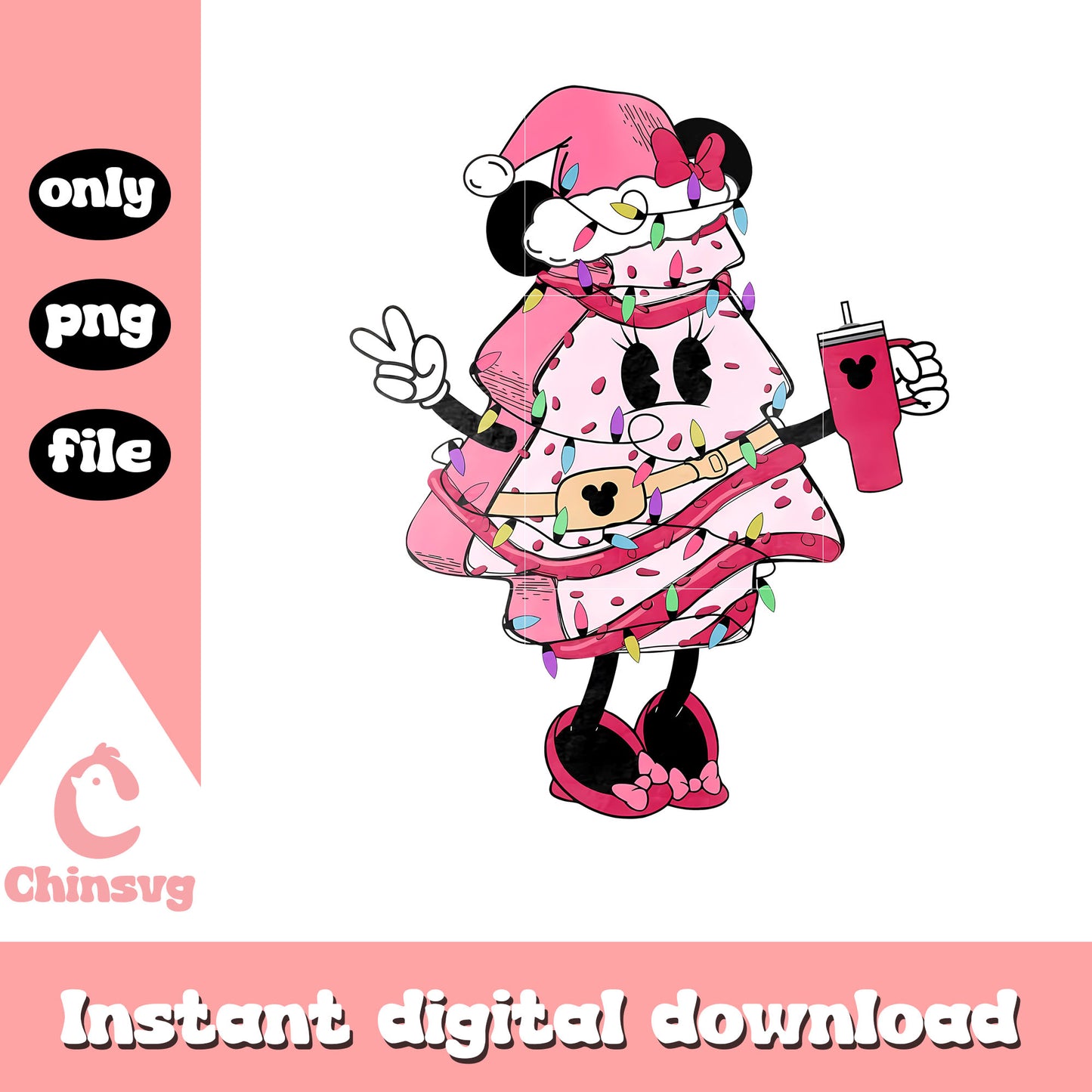 Christmas pink tree minnie disney png, holiday xmas tree png