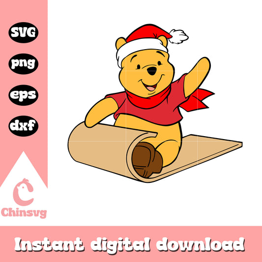 Christmas pooh santa hat design svg, winnie the pooh christmas svg
