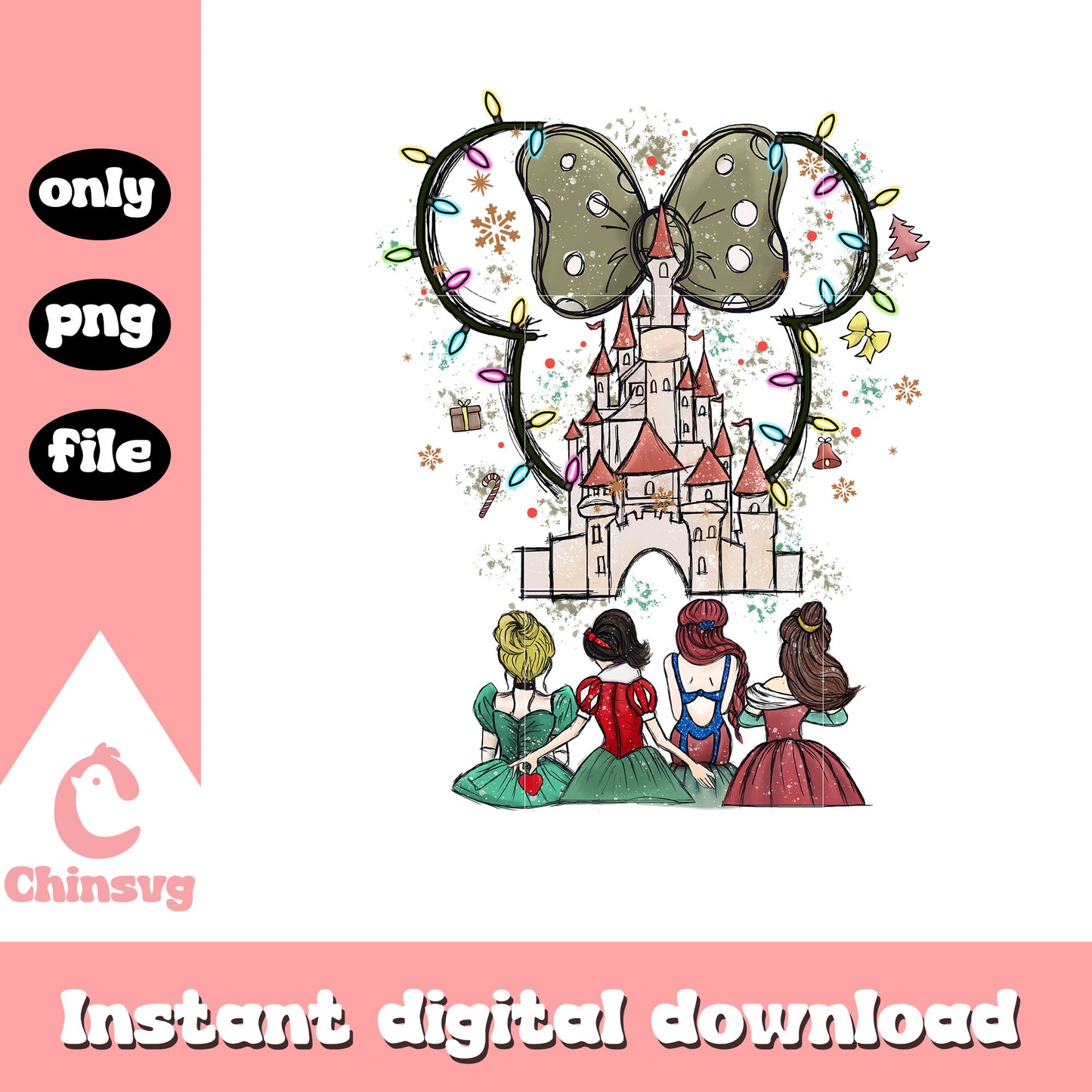 Christmas princess  handrawn png, disney princess png