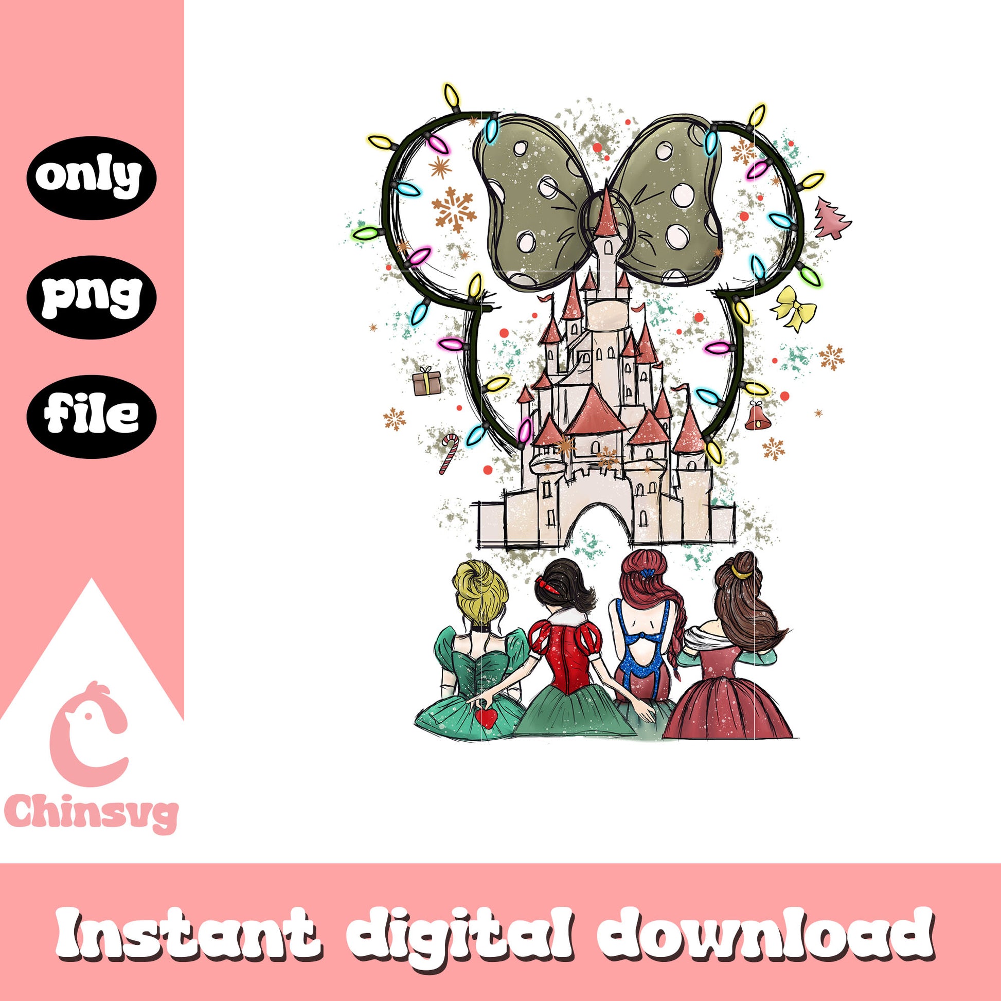 Christmas princess  handrawn png, disney princess png
