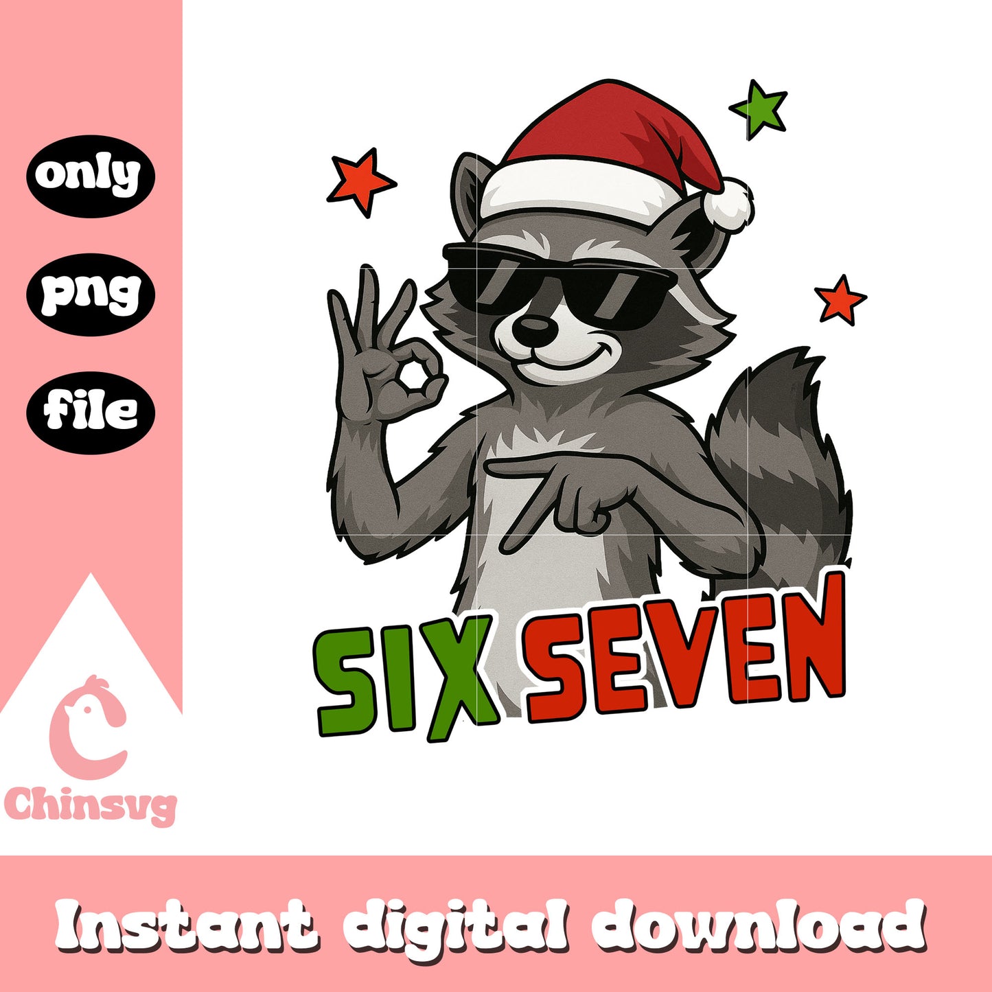 Christmas raccoon six seven design png, raccoon christmas png