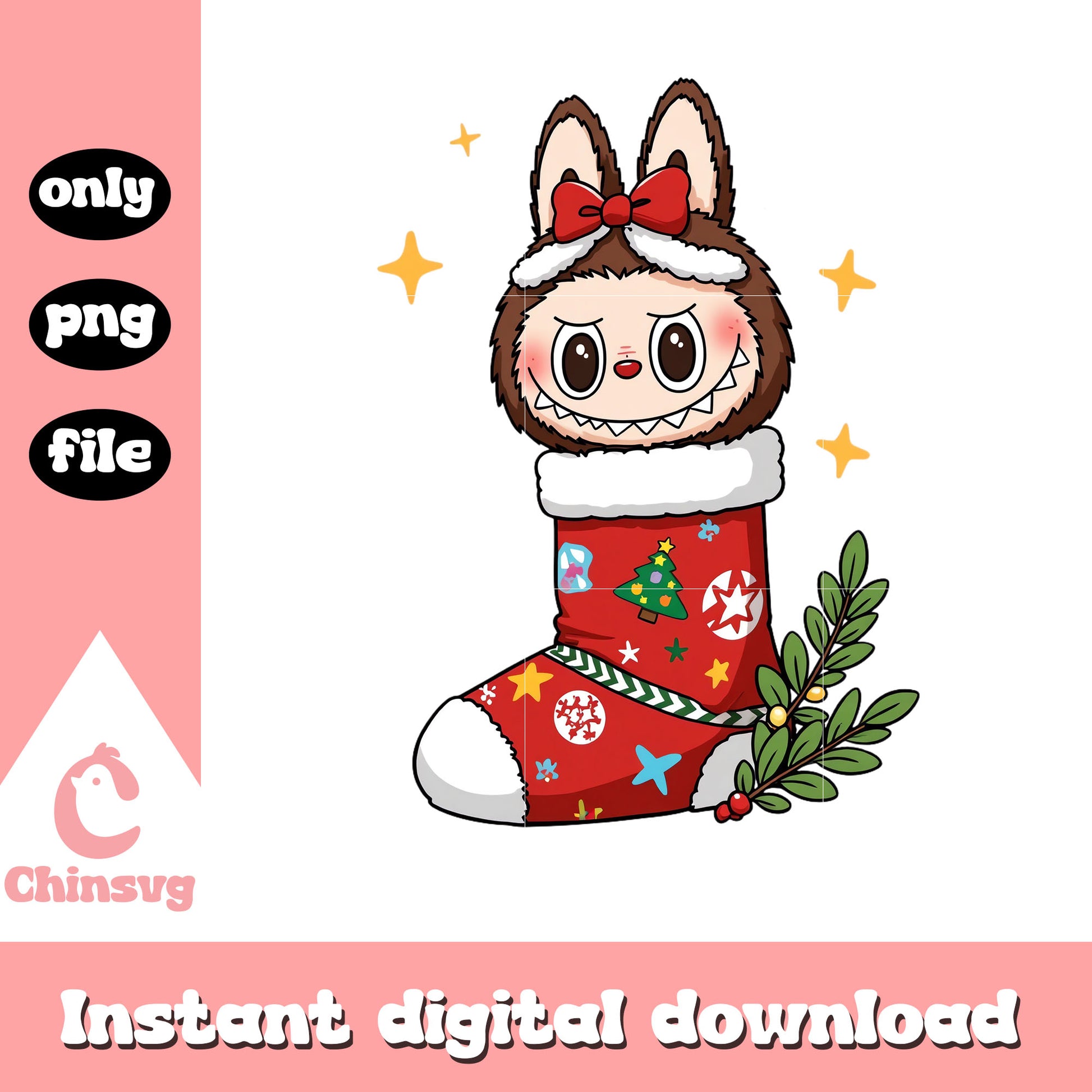 Christmas sack labubu monster design png, labubu dolls png
