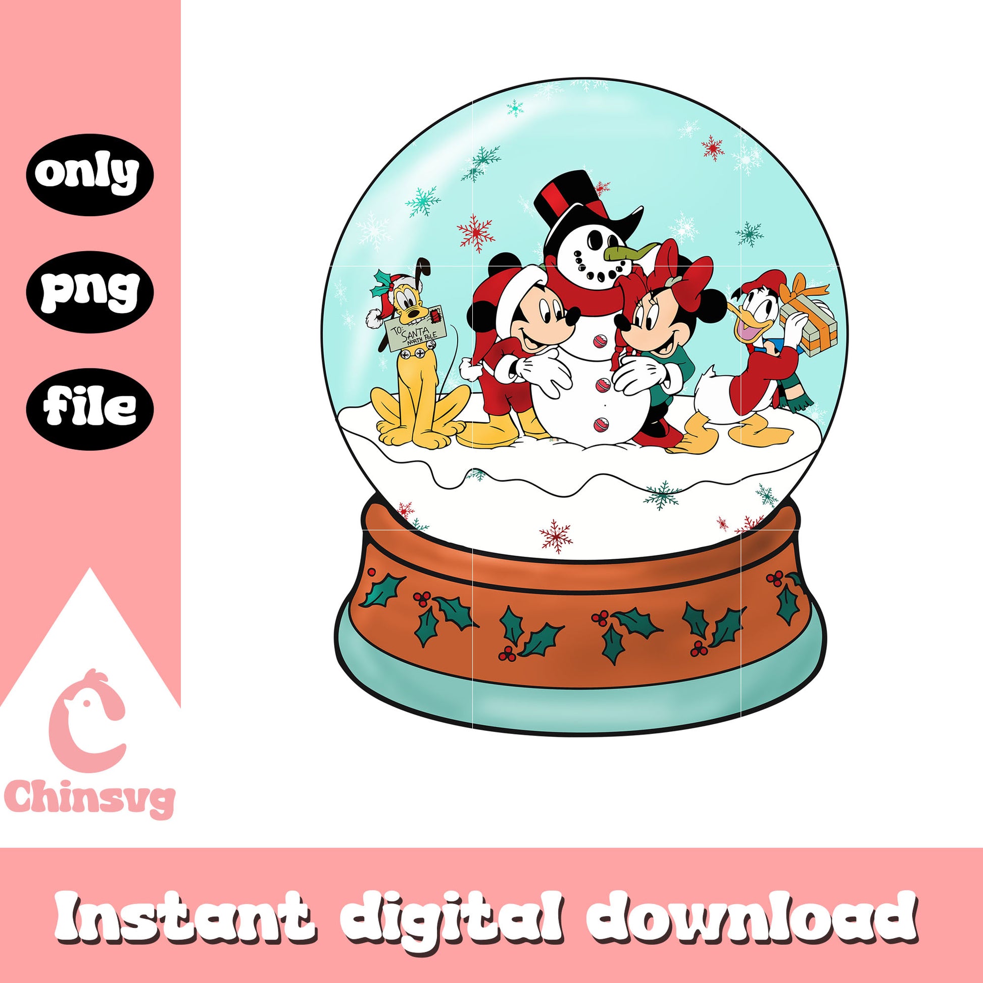 Christmas snow globe mickey minnie png, snow man png