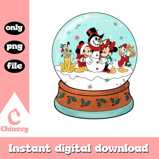 Christmas snow globe mickey minnie png, snow man png
